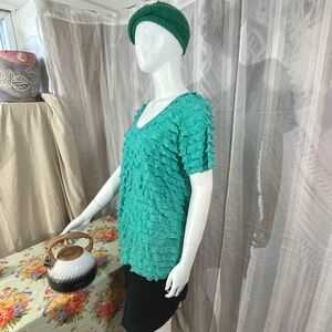 Jaclyn Smith Light Green Turquoise Ruffled Blouse Short Sleeve XL Women Textural